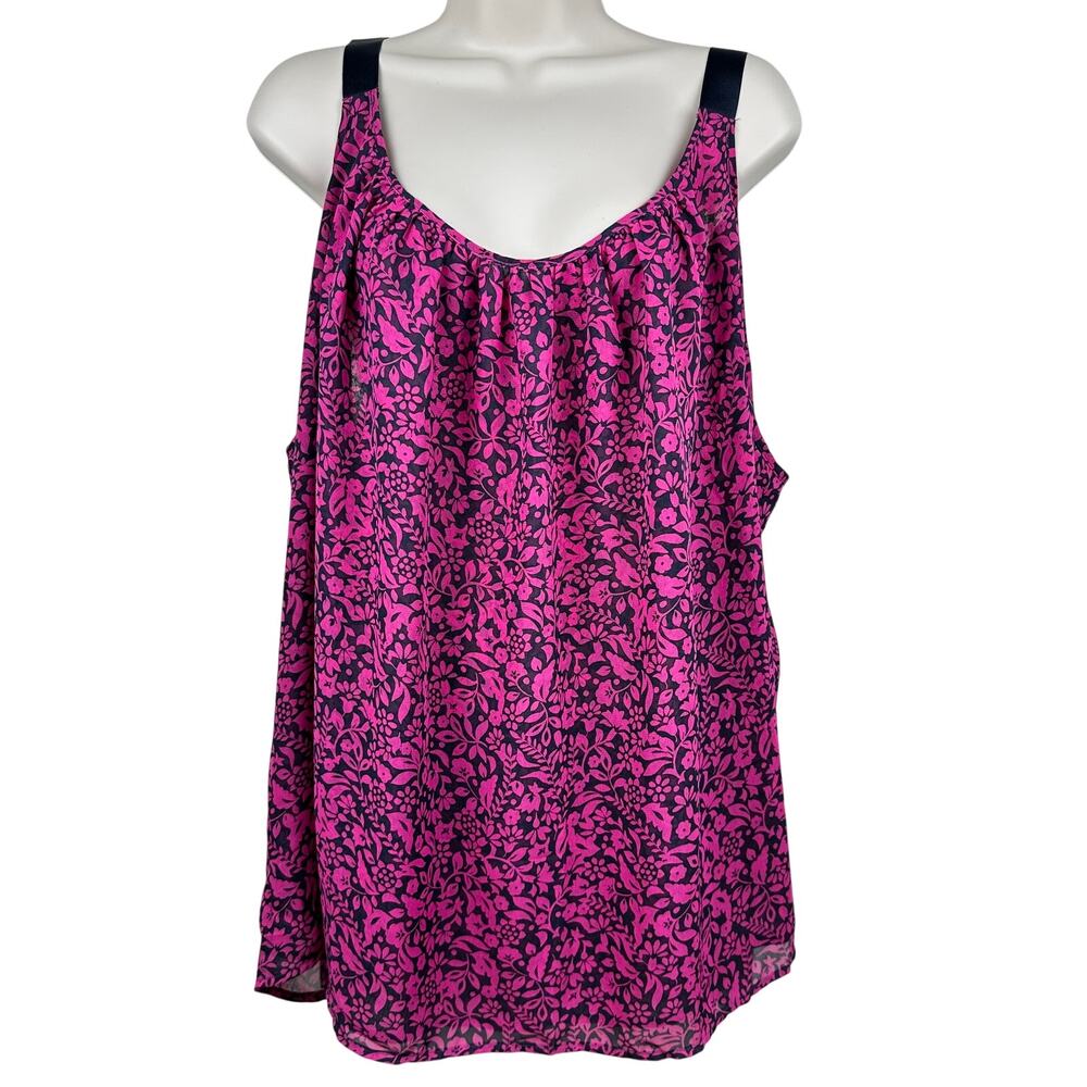NEW Lane Bryant Straight Hem Cami Blouse Grosgrain Ribbon Straps Fuscia Navy 28